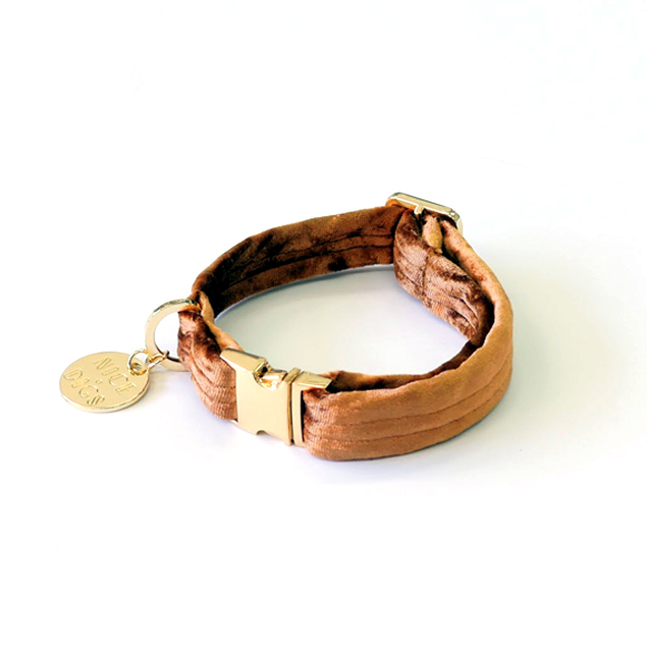 【NICE DIGS】VELVET DOG COLLAR - COPPER　Sサイズ