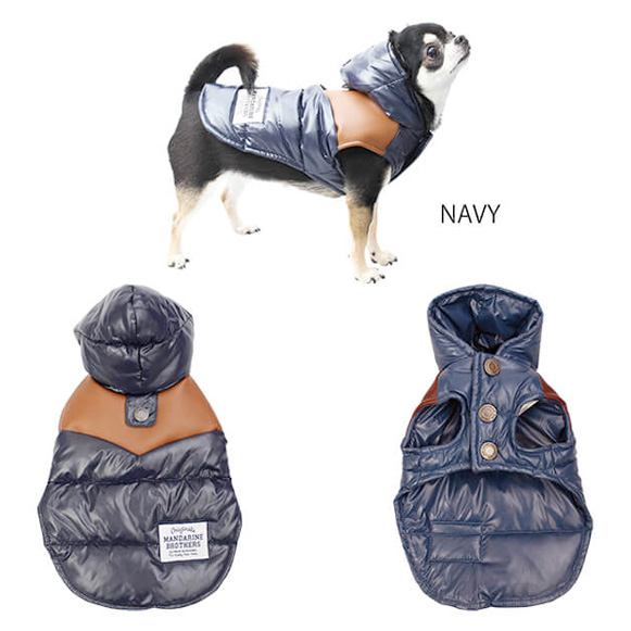 【犬服・ドッグウェア】ウッドフードダウンベスト WOODFORD DOWN VEST(マンダリンブラザーズ)ネイビー