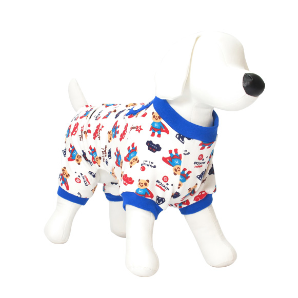 【犬服、ドッグウェア】パジャマ風カバーオール ブルー